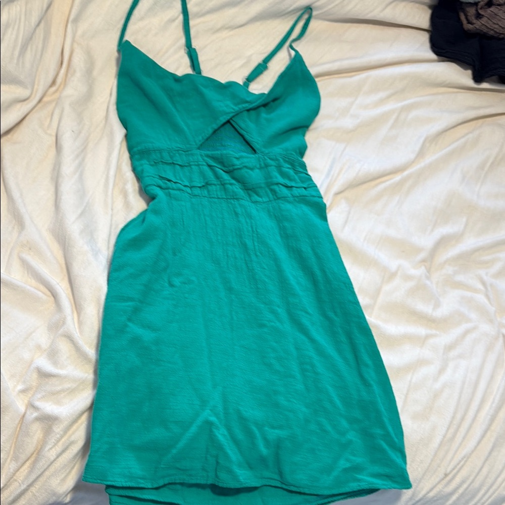Chic Blue and Green Sleeveless Mini Sundress